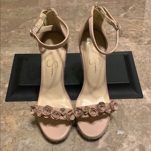 Jessica Simpson Elegant Nude Ankle Strap Heels with Floral Detail NWOT, W/O Box
